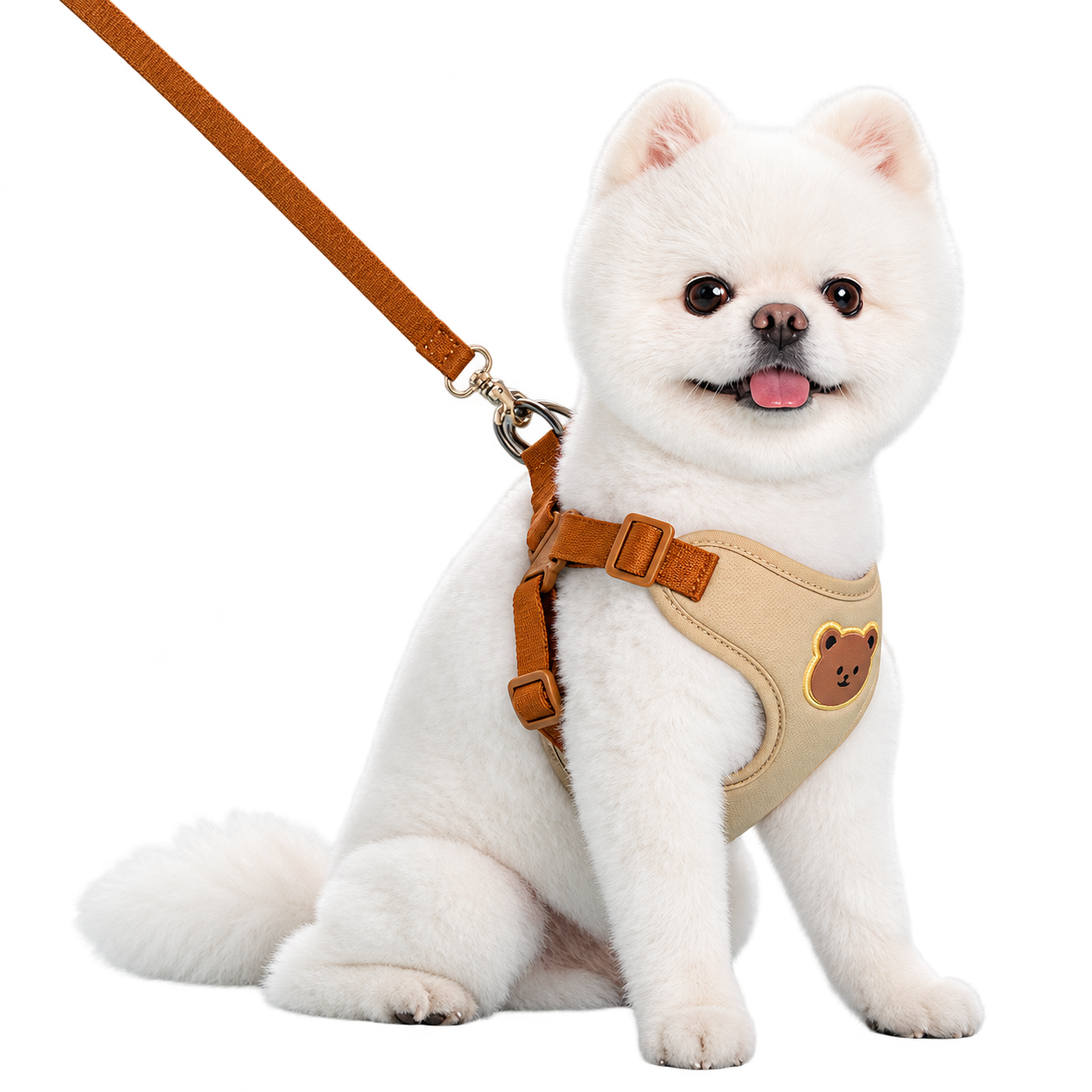 Beige bear print pet harness