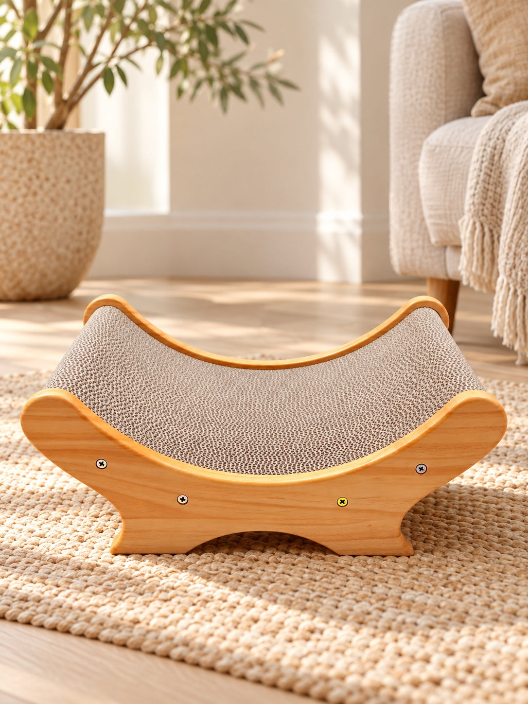 Curved wood grain cat scratcher