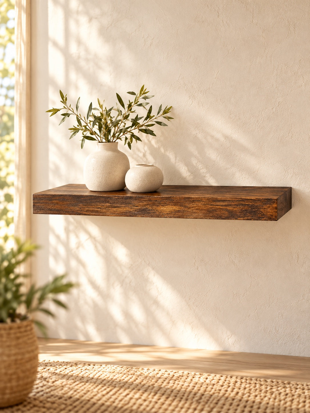 Rustic brown floating shelf